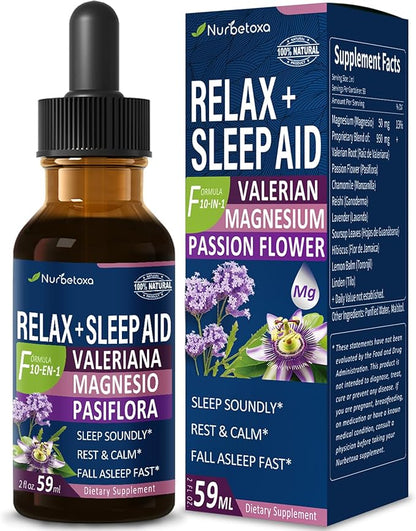 Valerian Root Sleep Aid Drops, Gotas de Glicinato y Citrato de Magnesio, Pasiflora y Valeriana para Dormir Profundamente adulto, Magnesium Citrate & Passionflower Extract Liquid Tincture.2oz