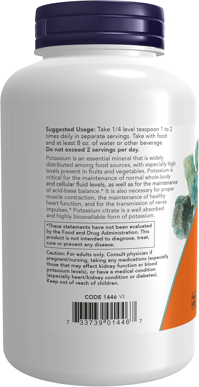 NOW Supplements, Potassium Citrate Powder, Supports Electrolyte Balance and Normal pH*, Essential Mineral, 12-Ounce