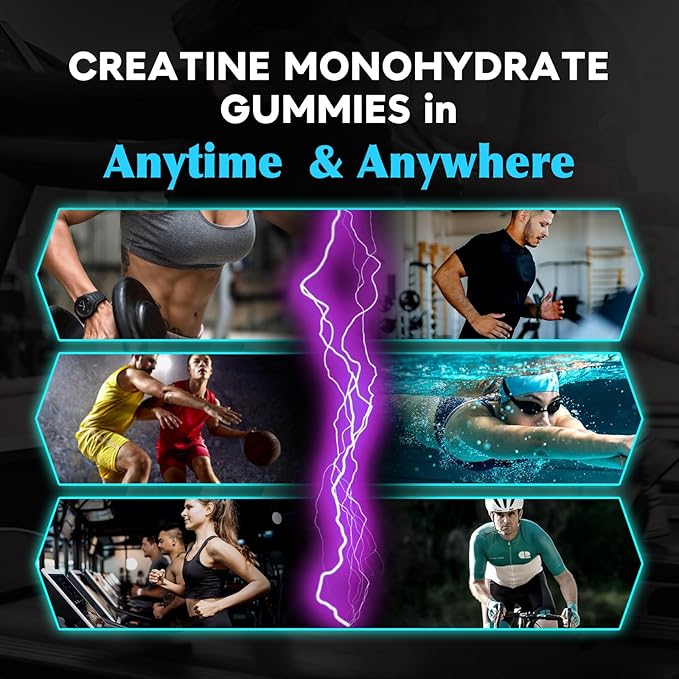 duwhot Creatine Monohydrate Gummies for Men, Creatine Monohydrate Chewables 5g Per Serving, Vegan, Sugar Free, Mixberry Flavor, 120 Count