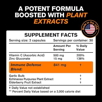 Immune Support Vitamins - Elderberry with Zinc, Vitamin C, and Garlic for Adults - Sambucus Black Elderberry Capsules & Echinacea Immunity Renewal Complex