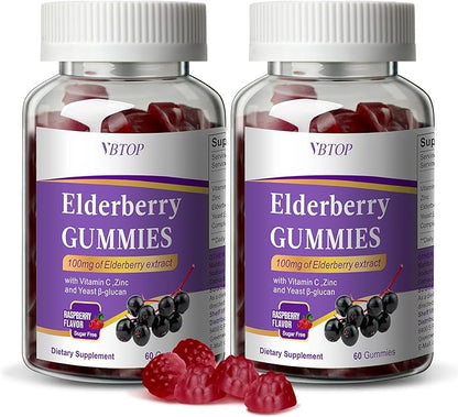 5-in-1 Sambucus Elderberry Immune Gummies, Daily Immune Support for Adults & Kids 4+, with Vitamin C, Zinc, Gluten Free, Vegetarian, Natural Sugar-Free Elderberry Supplement, 120 Gummies