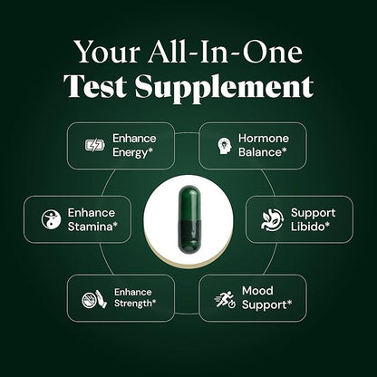 TESTPLUS+ 1,450mg 8-in-1 Testosterone Support for Men - High Strength Tongkat Ali, Fadogia Agrestis, Turkestanica & Tribulus - Natural Performance, Energy & Muscle Growth Formula (60 Capsules)