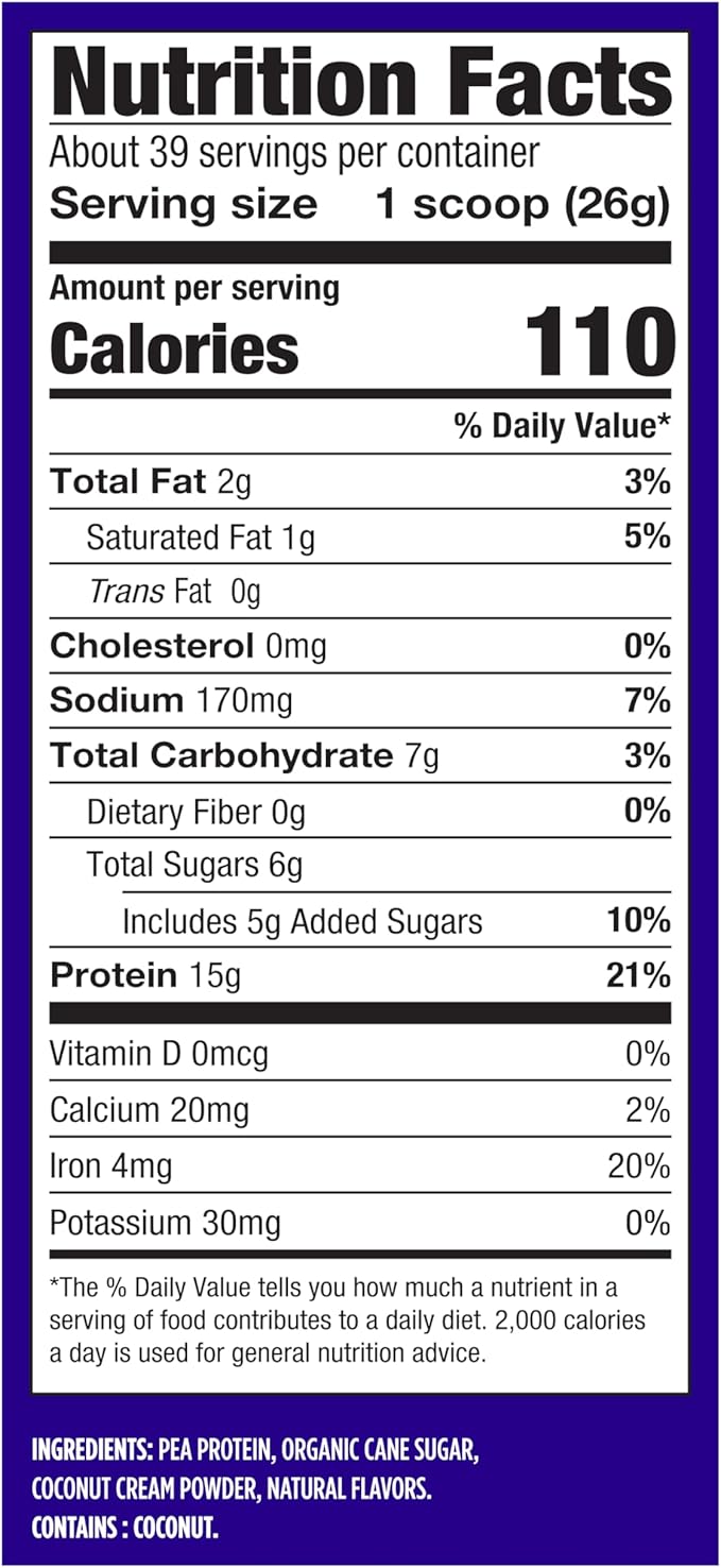 Vega Protein Made Simple Protein Powder, Vanilla - Stevia Free, Vegan, Plant Based, Healthy, Gluten Free, Pea Protein for Women and Men, 2.2 lbs (Packaging May Vary) (Pack of 1)