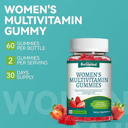 Women's Multivitamin Gummies, Vitamins A, C, D3, E, K, B12, Calcium, Biotin, Folic Acid, Inositol, Multivitamin for Women for Daily Nutritional Support, 60 Day Supply - 120 Count