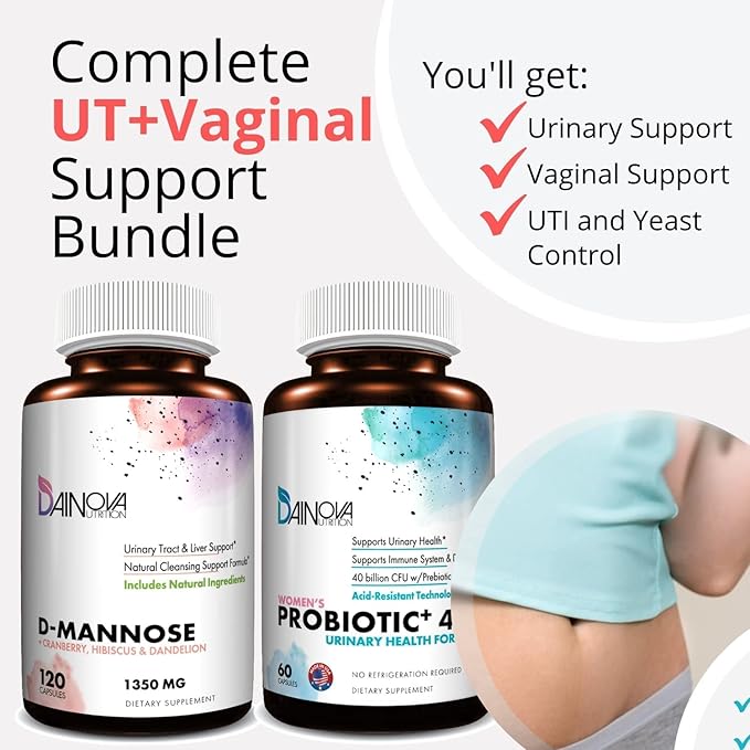D Mannose Capsules and Probiotics for Women Bundle I Urinary Tract + Vaginal Health Support I UTI and Yeast Infection Control I Vegan, Gluten Free I Made in USA