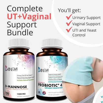 D Mannose Capsules and Probiotics for Women Bundle I Urinary Tract + Vaginal Health Support I UTI and Yeast Infection Control I Vegan, Gluten Free I Made in USA