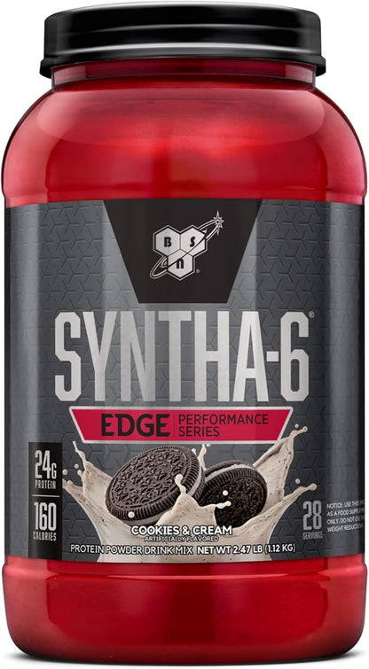 BSN SYNTHA-6 EDGE Protein Powder, Cookies n Cream Flavored Powder with Hydrolyzed Whey, Micellar Casein, for Muscle Gain, Low Sugar, 24g Protein, Cookies & Cream, 28 Servings, 2.47 Pound (Pack of 1)