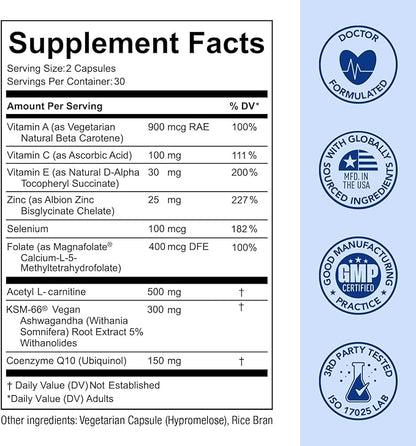 Premom Male Sperm Fortify Capsules - Male Fertility Supplements for Men - Prenatal Vitamins for Women Bundle – Conception for Her Multivitamin – 120 Count