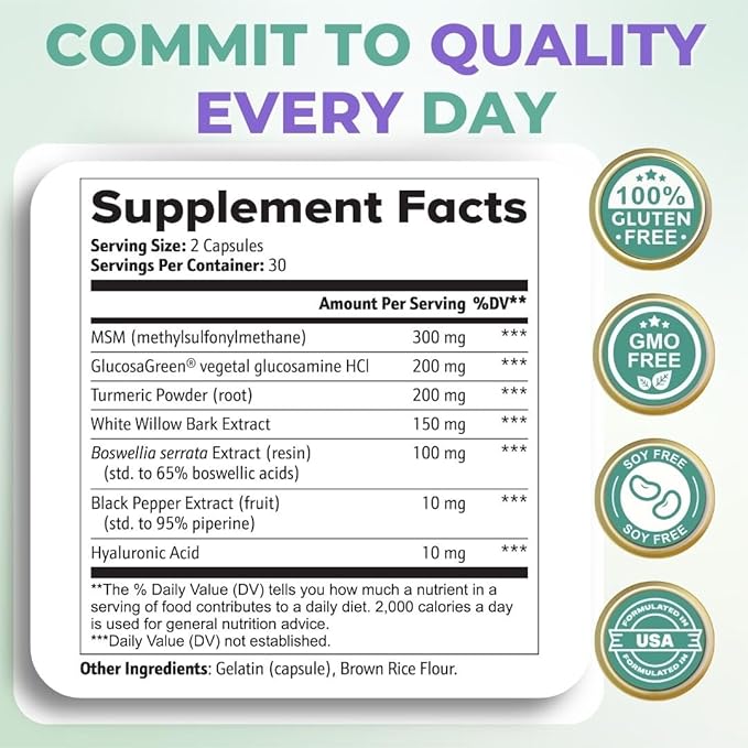 VITAL NUTRITIVE Joint Support Supplement for Men and Women – Glucosamine, MSM, Hyaluronic Acid, and Turmeric – Supports Joint Health – 30 Days Supply