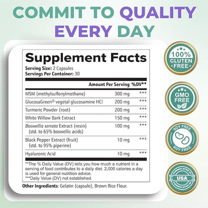 VITAL NUTRITIVE Joint Support Supplement for Men and Women – Glucosamine, MSM, Hyaluronic Acid, and Turmeric – Supports Joint Health – 30 Days Supply