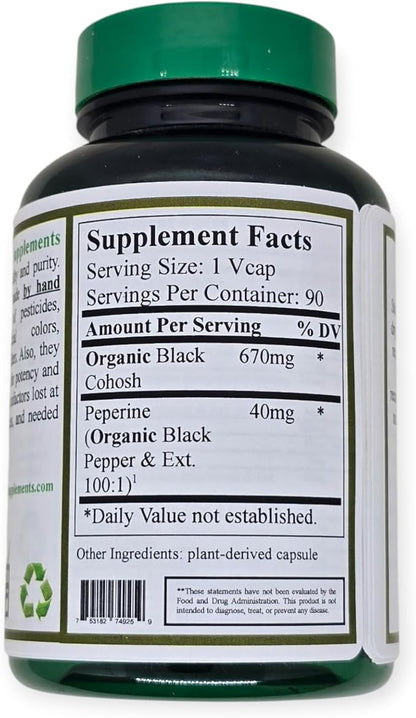 Green Organic Supplements Black Cohosh, 90 VCaps, High Absorbable, Non-GMO, Gluten-Free