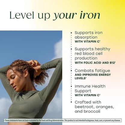 MegaFood Blood Builder Iron Supplement for Women & Men - Increase Iron Levels Without Side Effects - Combats Fatigue - Vitamin B12, Folic Acid & Vitamin C - Vegan - 72 Mini Tablets (36 Servings)