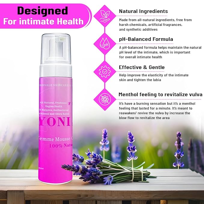 100% Natural Feminine Wash - 250 ml pH-Balanced Yoni Femme Mousse - Daily Intimate Cleansing Wash for Sensitive Skin - Gentle Vaginal Cleanser for Women