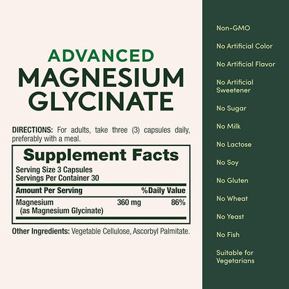 Nature's Bounty Calm Magnesium Glycinate Supplement - High Absorption Magnesium for Relaxed Mood, Heart & Bone Health, 90 Capsules (Pack of 3)