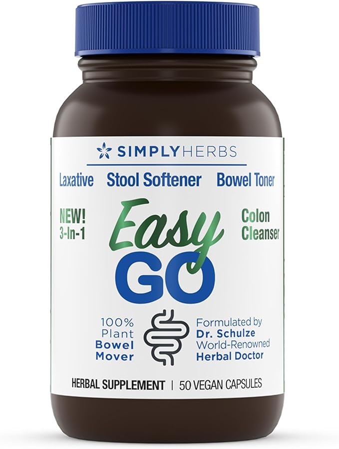 Simply Herbs Easy Go Bowel Mover - Adult Cleansing Supplement for Colon Health Support - Bowel Movement Aid - Stool Softener - Daily-Use Laxative - Plant-Based Ingredients - Vegan - 50 Count