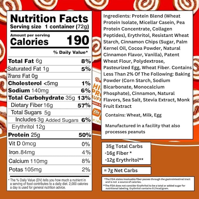 Bootylicious | High-Protein Muffin | 25g Protein, 7g Net Carbs, 2.32-2.75oz Cup, 12-Pack (Cinnamon Bun)