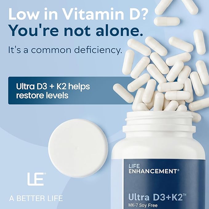 Life Enhancement Vitamin D3 K2 2000iu Supports Muscle & Brain Health - D3 K2 Supplement Helps in Immune and Cardiovascular Support - Made in USA (120 Vegetarian Capsules)
