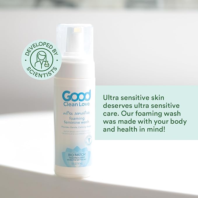 Good Clean Love Ultra Sensitive Foaming pH-Balanced Feminine Wash, Gentle Vaginal Cleanser for Women with Natural Ingredients, Water-Based, Cleansing & Soothing Intimate Feminine Care, 5 Oz