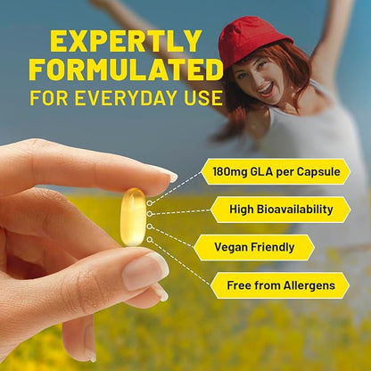 Vegan Evening Primrose Oil 2000mg with Vitamin E & B6 – 60 Vegan Softgels| Pure Cold Pressed I 180mg GLA per Capsule I Women's Health I Premium Quality I by Prowise Healthcare