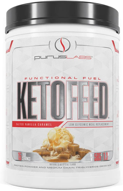 Purus Labs KetoFeed Protein | Keto Low Glycemic Protein Meal Replacement | Low Carb, 0 Sugars | Added MCTs | 20g Whey Protein (Salted Vanilla Caramel)