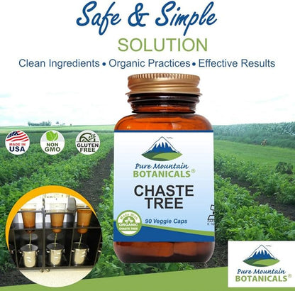 Pure Mountain Botanicals Chaste Tree Berry Capsules - Kosher Vegan Caps with 400mg Organic Vitex Chasteberry Supplement