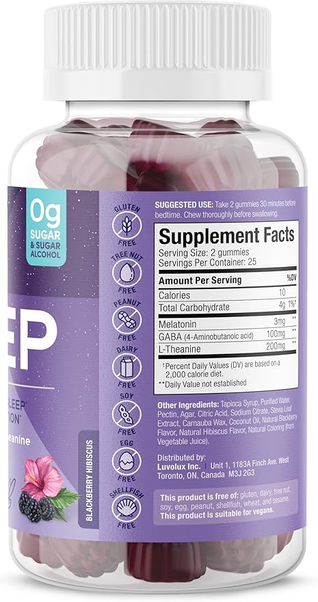 SUKU Restful Sleep Gummies – 3 mg Melatonin, L-Theanine & GABA – Vegan, Sugar-Free Chewable for Relaxation & Natural Sleep Support – BlackBerry-Hibiscus Flavor – Non-GMO, Gluten-Free – 50 Count
