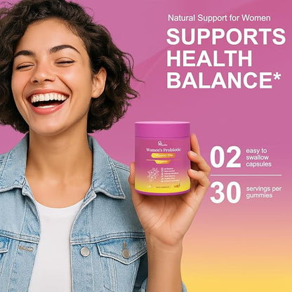 Her Juicy Women's Probiotic Gummies: Supports Women’s Wellness & pH Balance, Clean Vegan, Pineapple Flavor, Prebiotics & Lactobacillus Blend, with Slippery Elm, Gut Health & Immune Defense, 60 Gummies