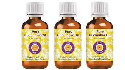 Deve Herbes Pure Cucumber Oil (Cucumis sativus) Cold Pressed (Pack of Three) 100ml X 3 (10 oz)