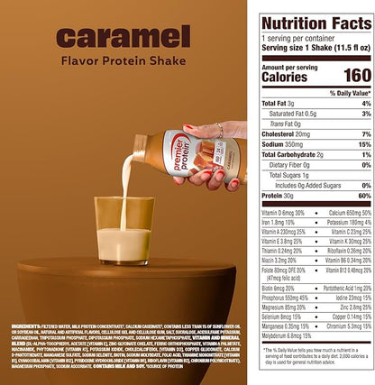 Premier Protein Shake, Caramel, 30g Protein, No Added Sugar, 24 Vitamins & Minerals to Support Immune Health, 11.5 fl oz, 6 Pack