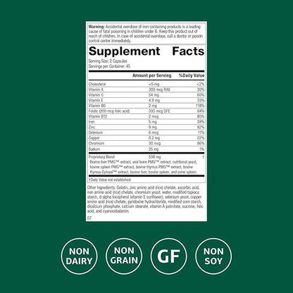 Standard Process Inc. Immuplex - Daily Immune Support Supplement with Folate, Iron, Vitamin C & Vitamin A - Mineral Supplement with Antioxidant Ingredients - 90 Capsules