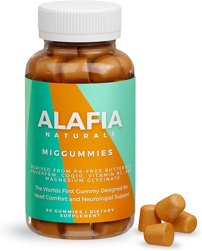 Alafia Naturals Miggummies - World's First Cranial Comfort and Support Gummy - Magnesium Glycinate, Butterbur, Feverfew, CoQ10, Vitamin B2 400mg Riboflavin 400mg 60ct