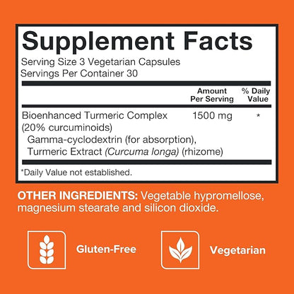 Turmeric Curcumin Capsules, Qunol with Ultra High Absorption 1500mg, Joint Support, Dietary Supplement, Extra Strength, 90 Vegetarian Capsules
