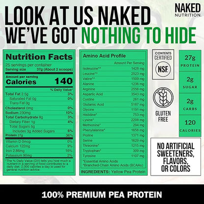 NAKED Pea - 2LB 100% Pea Protein Powder from North American Farms - Unflavored Vegan Pea Protein Isolate - NSF Certified, Plant Protein Powder, Easy to Digest - 30 Servings
