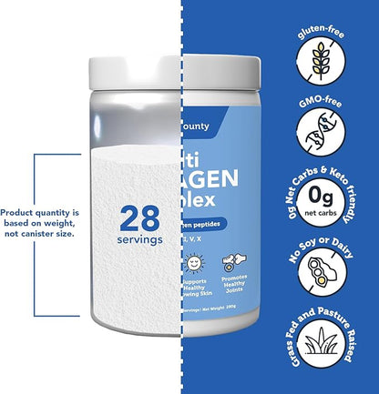 Vitamin Bounty Multi Collagen Complex - Hydrolyzed Collagen Peptides Types I, II, III, V & X - Supports Skin Elasticity, Joint Health, Hair & Nail Growth - 28 Servings