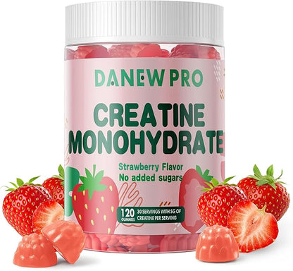 NSF Certified Creatine Gummy 5g - Creatine Monohydrate Gummies for Men & Women, Creatine Monohydrate for Muscle Strength, Muscle Builder, Energy Boost, Pre-Workout Supplement(120 Count)-Strawberry