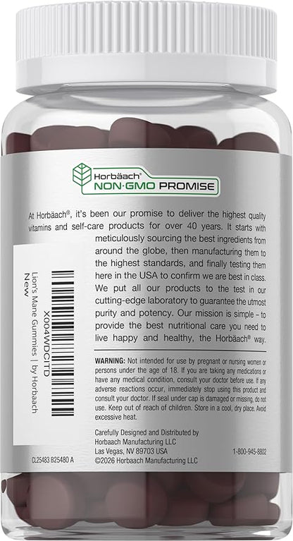 Horbaach Lions Mane Supplement | 60 Gummies | 10-in-1 Mushroom Complex | with Turkey Tail, Reishi, Cordyceps, Chaga, Maitake, and Shiitake | Blueberry Flavor | Non-GMO & Gluten Free