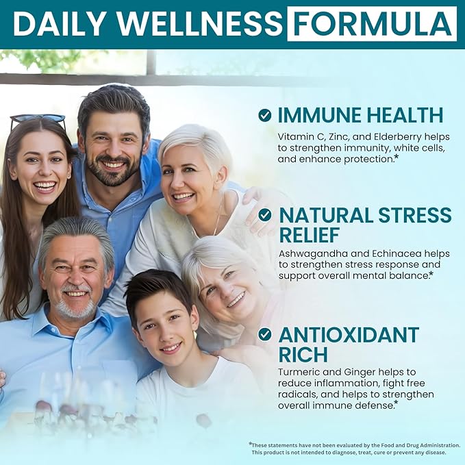Elderberry Immune Support Supplement 8-in-1 Formula with Echinacea, Vitamin C & Zinc, Vitamin D 5000 IU, Turmeric, Ginger, Ashwagandha – 120 Capsules
