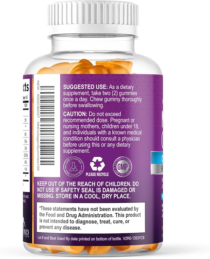 Collagen Peptides Gummies with 2500mcg Biotin Per Serving - Hair Growth, Skin & Nails Supplement - Hydrolyzed Collagen Multi Type I & III, Vitamin C for Immune Support, Orange Flavor, 120 Gummies