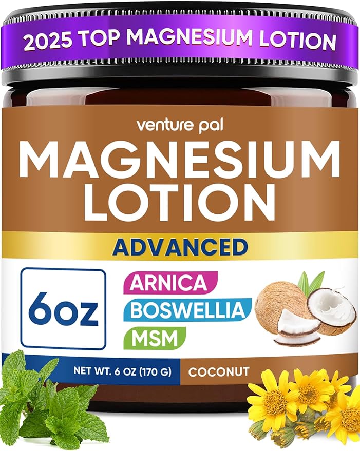 Magnesium Lotion with Arnica, MSM & Boswellia – Cooling Magnesium Cream – Lightweight Moisturizing Lotion for Legs & Feet – Safe for Kids – 6 fl oz