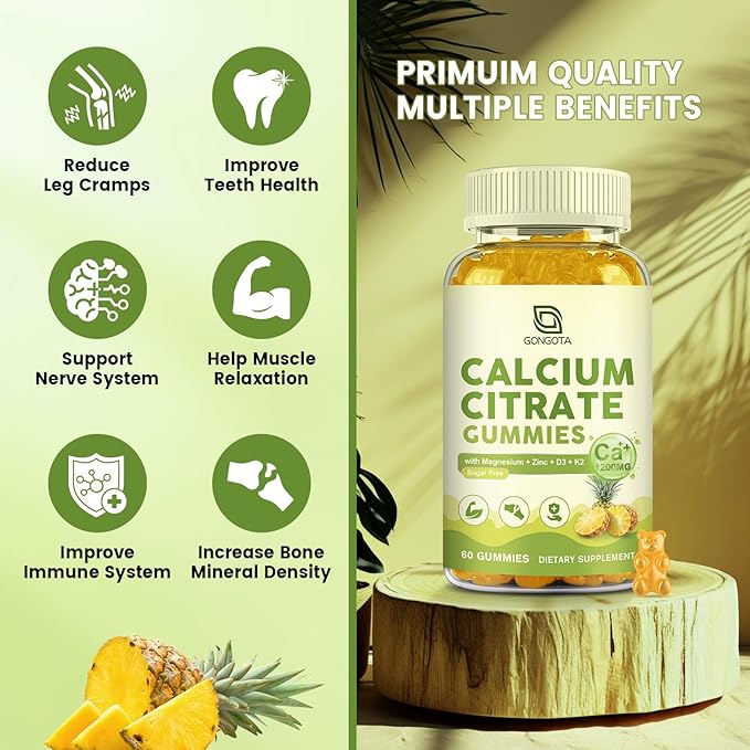 Calcium Citrate Gummies for Women, 1200mg Calcium Citrate Magnesium with Vitamin C D3 K2, Absorption Calcium Supplements for Bone, Muscle, Immune, Sugar Free (120Count)