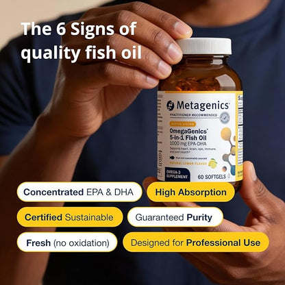 Metagenics OmegaGenics EPA-DHA 1000 mg - High Potency Omega-3 Fish Oil Supplement for Heart, Brain & Joint Health* - Sustainably Sourced - 60 Softgels