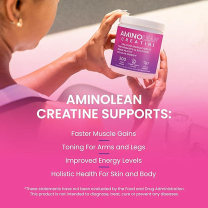 AminoLean Creatine for Women and Men, Pure Micronized Creatine Monohydrate Powder Supplement for Muscle Toning, Mood Support, Energy Boost, and Brain Health, 300g