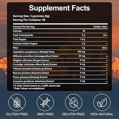 Shilajit Gummies | Shilajit Gold Gummies for Men & Women | Rich in Ashwagandha & Gokshura | Fulvic Acid & 85+ Trace Minerals | No Added Sugar | 100% Natural Organic, 80 Gummies