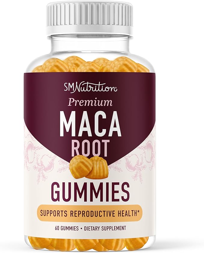 Maca Root Gummies with Natural Peach Flavor | Drive, Performance & Energy Support | Hormone Balance for Women and Men | Vegetarian, Non-GMO | 60 Gummies
