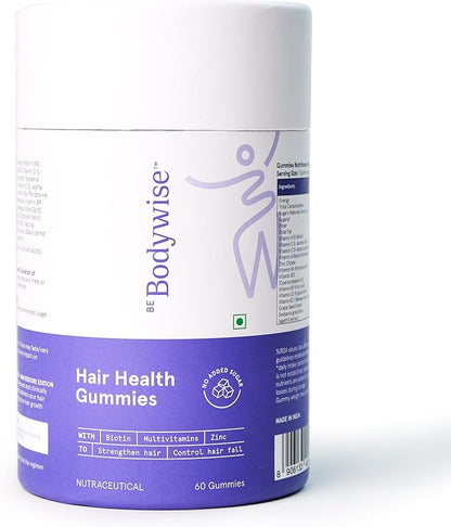 Be Bodywise Biotin Hair Growth Gummies for Women I Sugar Free I Hair Skin and Nails Vitamins I Biotin, Zinc, Folic Acid, Vitamin C, Keratin & Multivitamin I 100% Vegan, Gluten Free I 60 Day Pack
