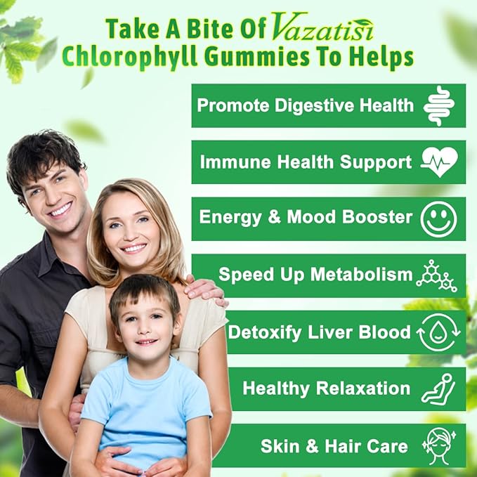 Chlorophyll Gummies - Super Green 13 in 1 with Ashwagandha Vitamin C Zinc & Copper for Body Odor, Skin Energy Immune Support Deodorant for Women - 60 Count