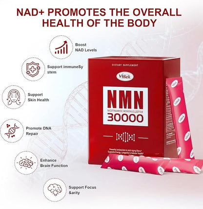 NMN Supplement 30,000 mg Contains TMG, Resveratrol, NR-Ribose, and PQQ Suitable for Men and Women Natural NAD+ Anti-Aging, Cellular Energy, Enhanced Focus - One-Month Supply