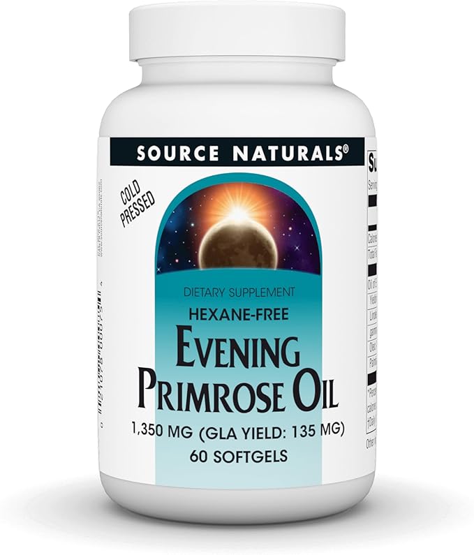 Source Naturals Evening Primrose Oil - Hexane-Free - 1350mg - GLA Yield: 135 mg - Cold-Pressed - 60 Softgels
