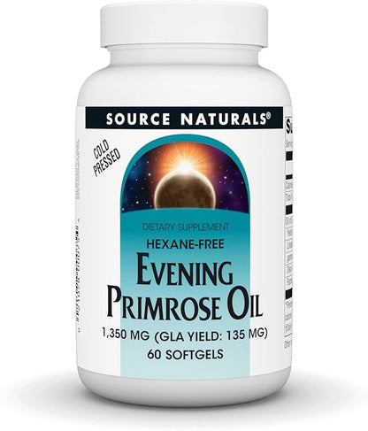 Source Naturals Evening Primrose Oil - Hexane-Free - 1350mg - GLA Yield: 135 mg - Cold-Pressed - 60 Softgels