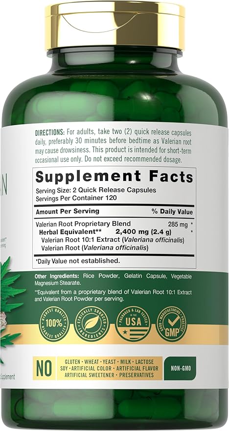 Carlyle Valerian Root Capsules | 240 Count | Herb Extract Supplement | Non-GMO, Gluten Free